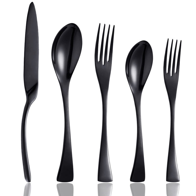 Culterman 20 Piece Black Flatware Silverware Cutlery Sets,unique modern look,Home & Kitchen Stainless Steel Dinnerware/Tableware/Utensils Set For 4,Include Knives/Forks/Spoons Dishwasher Safe - Image 1
